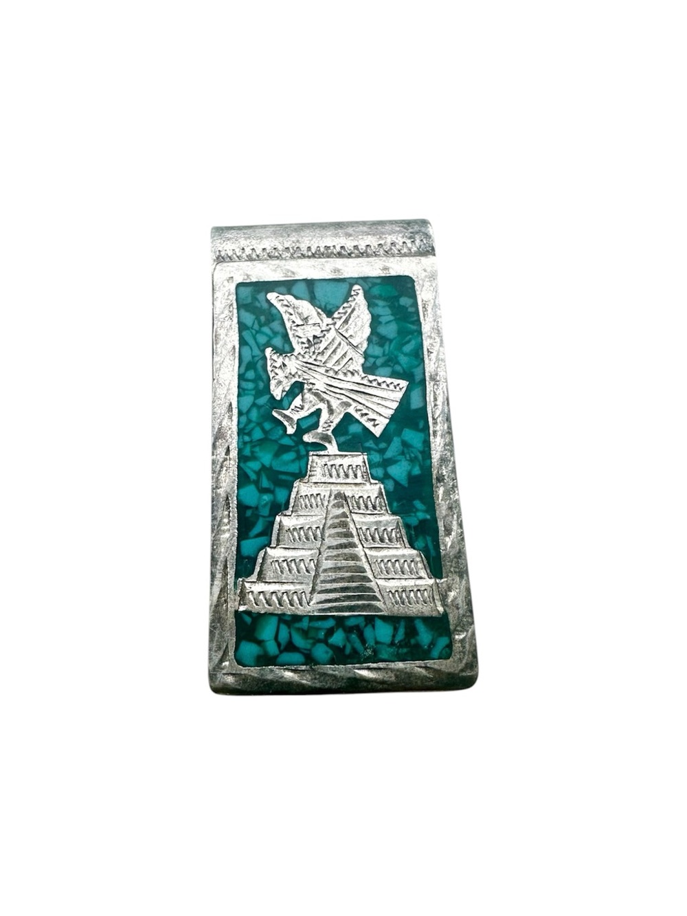 Vintage Alpaca Sterling Silver and Turquoise money clip made in Mexico
